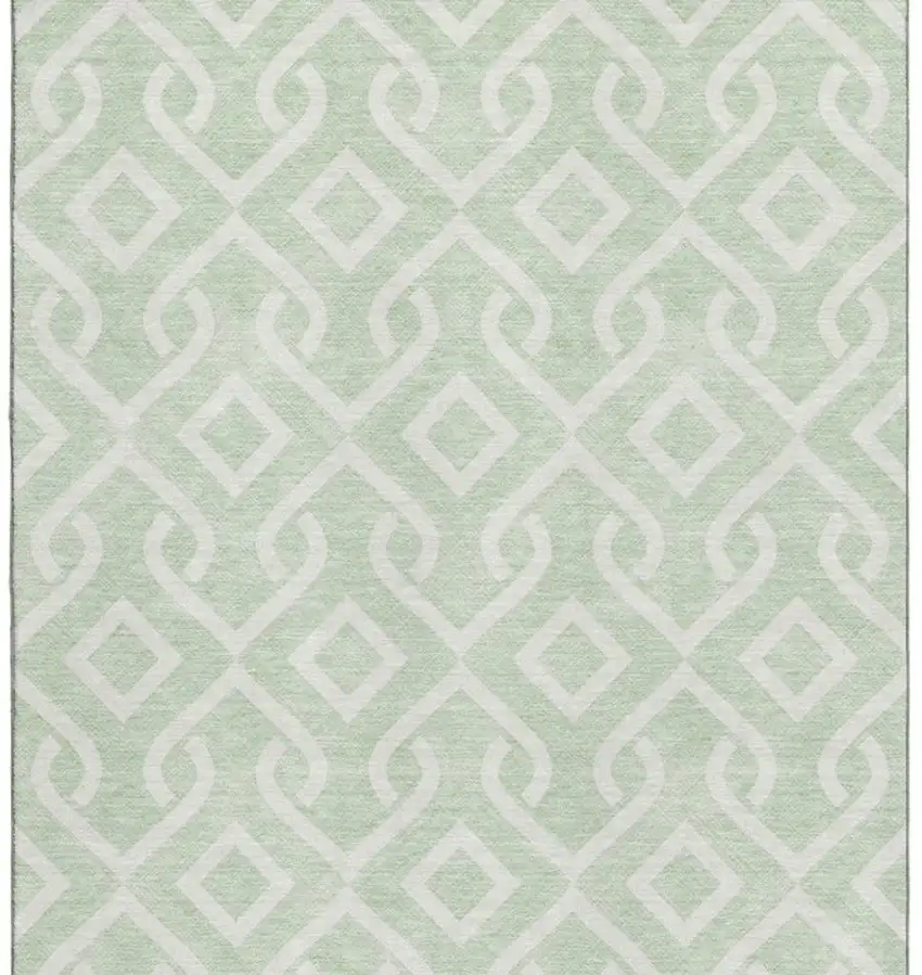 Mint Green And Ivory Geometric Washable Area Rug With UV Protection Photo 3