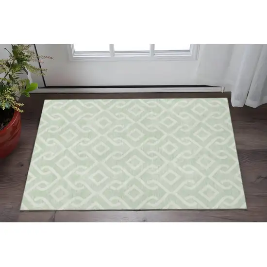 Mint Green And Ivory Geometric Washable Area Rug With UV Protection Photo 2