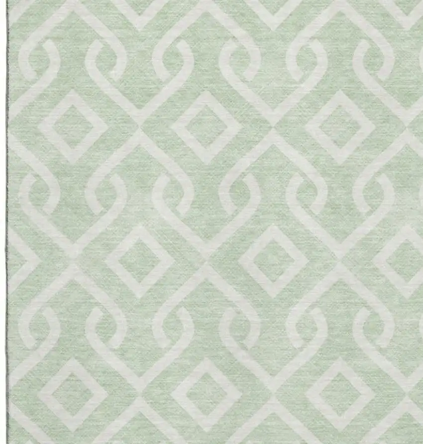 Mint Green And Ivory Geometric Washable Area Rug With UV Protection Photo 3