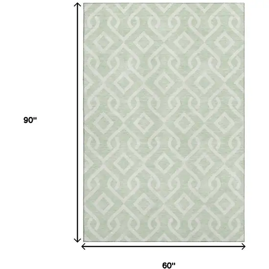 Mint Green And Ivory Geometric Washable Area Rug With UV Protection Photo 3