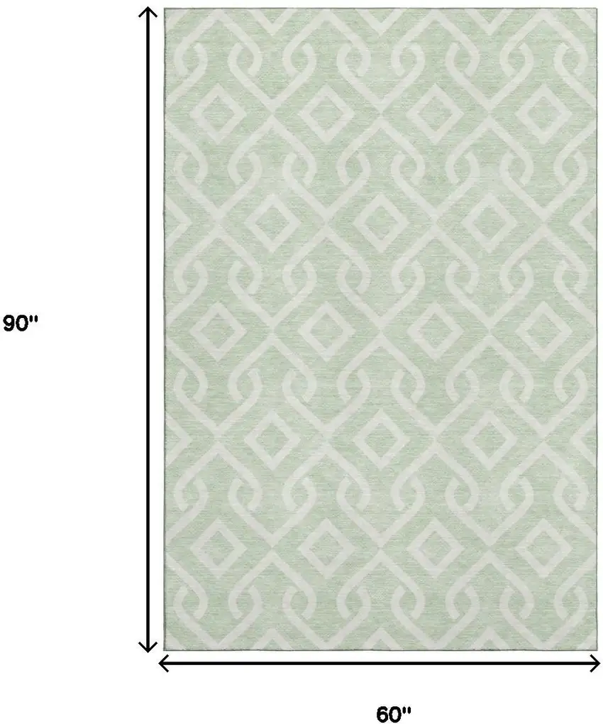 Mint Green And Ivory Geometric Washable Area Rug With UV Protection Photo 3