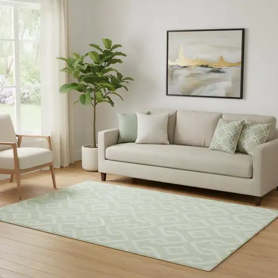 Mint Green And Ivory Geometric Washable Area Rug With UV Protection Photo 1