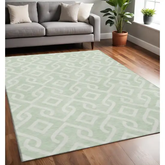 Mint Green And Ivory Geometric Washable Area Rug With UV Protection Photo 2