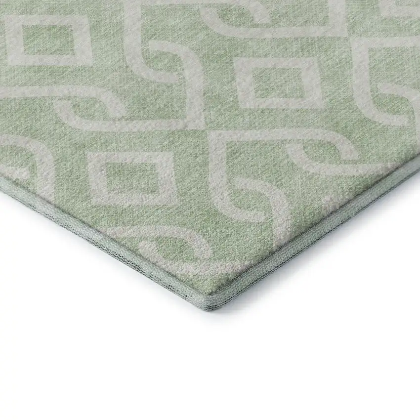 Mint Green And Ivory Geometric Washable Area Rug With UV Protection Photo 8