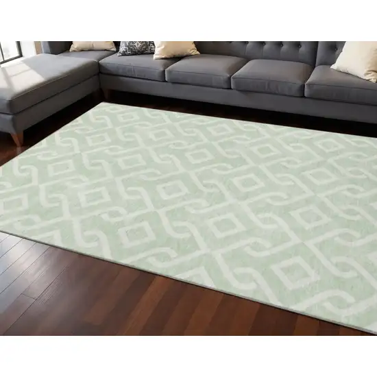 Mint Green And Ivory Geometric Washable Area Rug With UV Protection Photo 2
