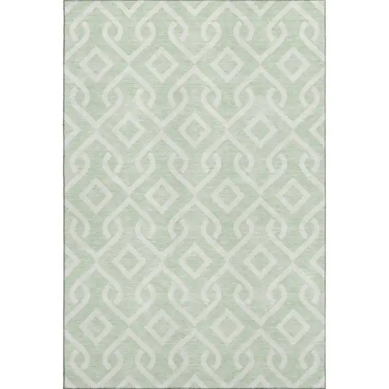Mint Green And Ivory Geometric Washable Area Rug With UV Protection Photo 1