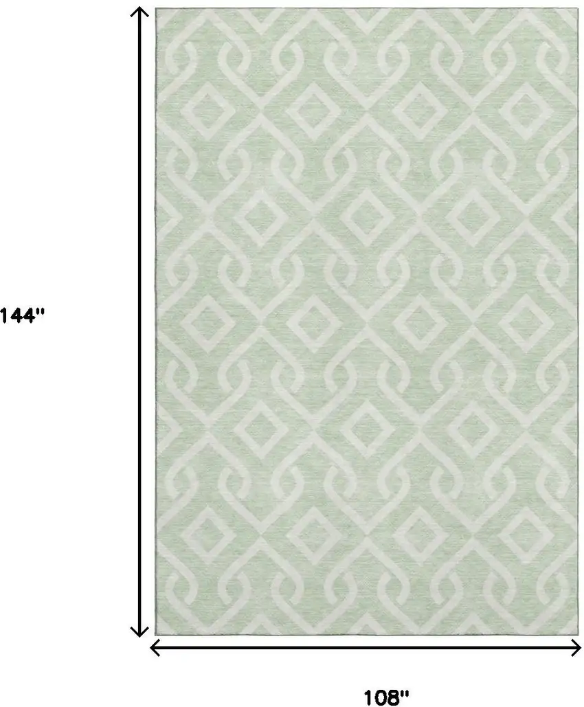 Mint Green And Ivory Geometric Washable Area Rug With UV Protection Photo 3
