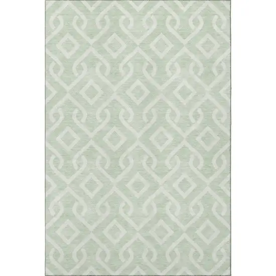Mint Green And Ivory Geometric Washable Area Rug With UV Protection Photo 4