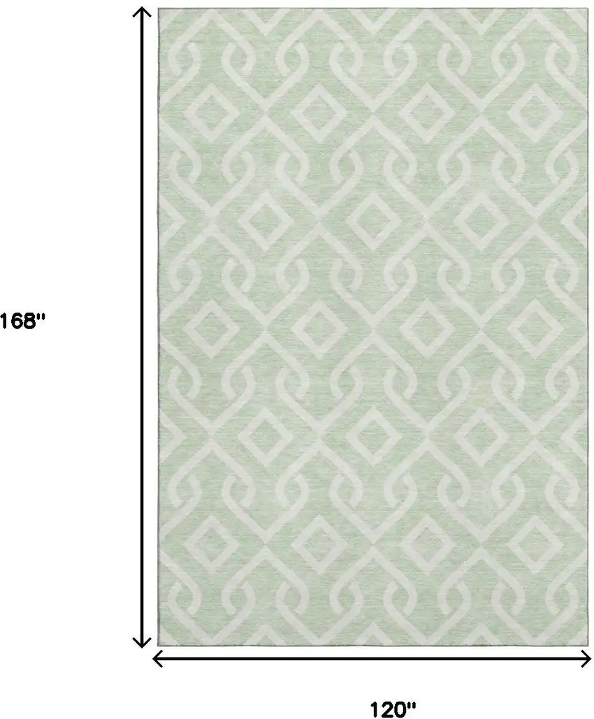 Mint Green And Ivory Geometric Washable Area Rug With UV Protection Photo 3