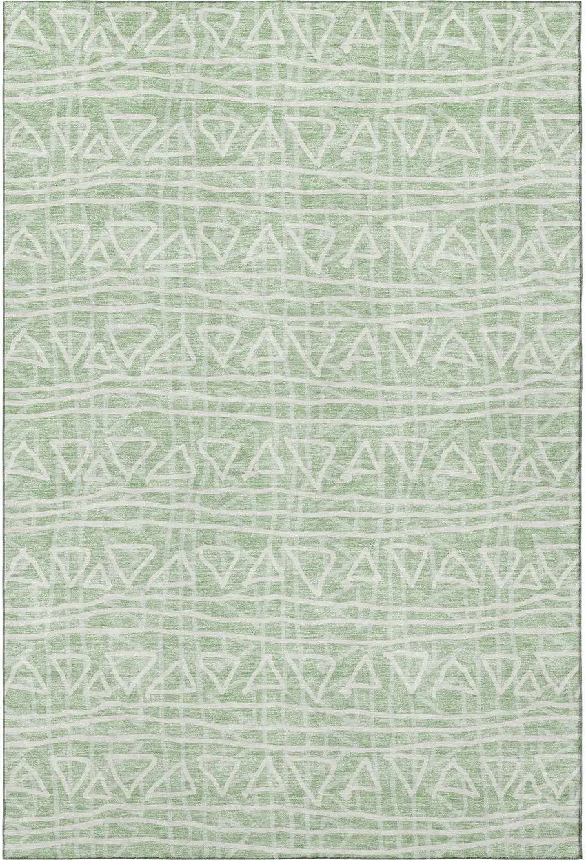 Mint Green And Ivory Geometric Washable Area Rug With UV Protection Photo 4