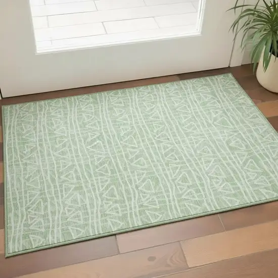 Mint Green And Ivory Geometric Washable Area Rug With UV Protection Photo 2