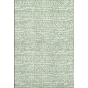 Photo of Mint Green And Ivory Geometric Washable Area Rug With UV Protection