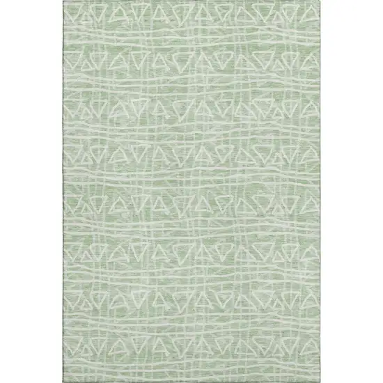 Mint Green And Ivory Geometric Washable Area Rug With UV Protection Photo 1