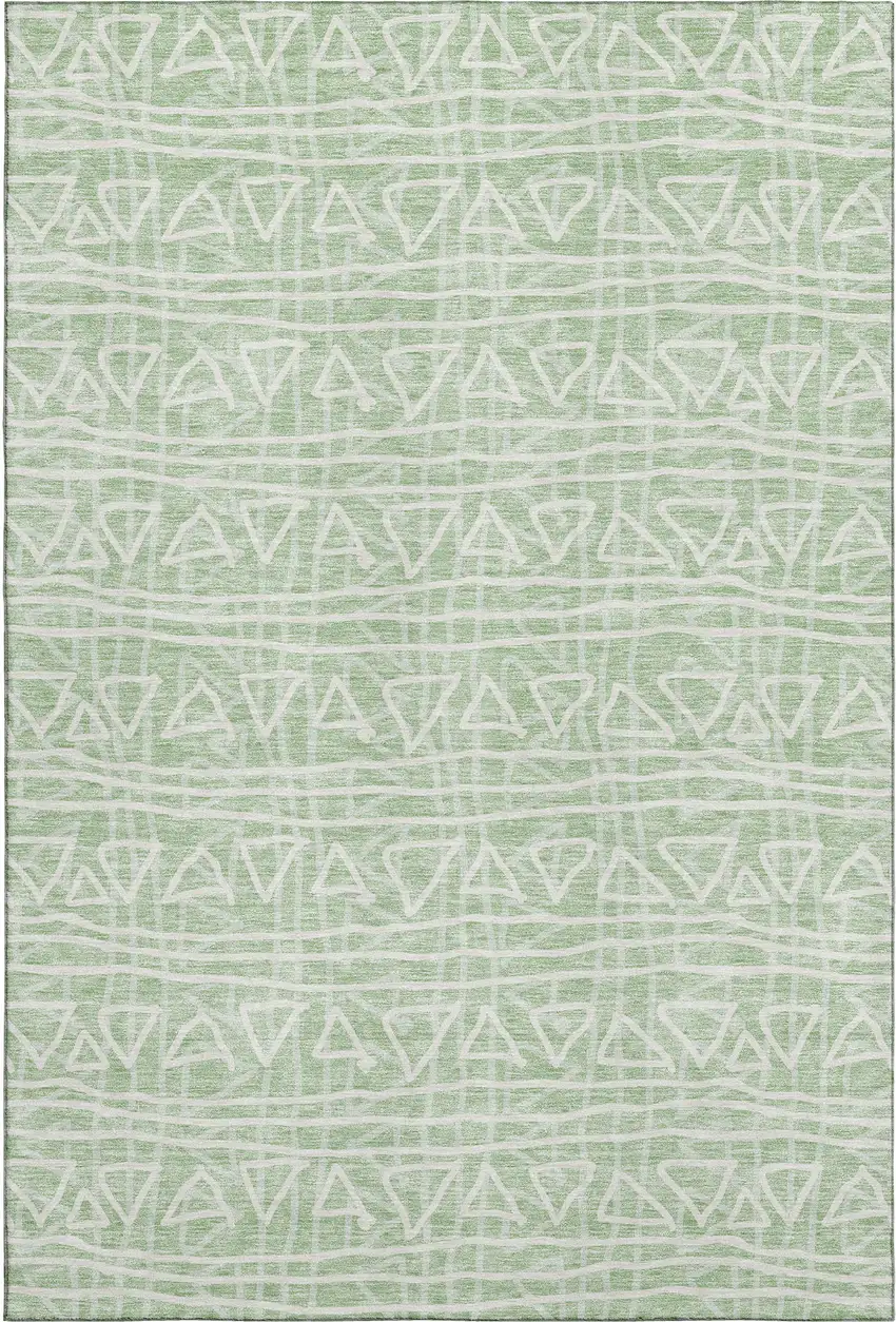 Mint Green And Ivory Geometric Washable Area Rug With UV Protection Photo 1