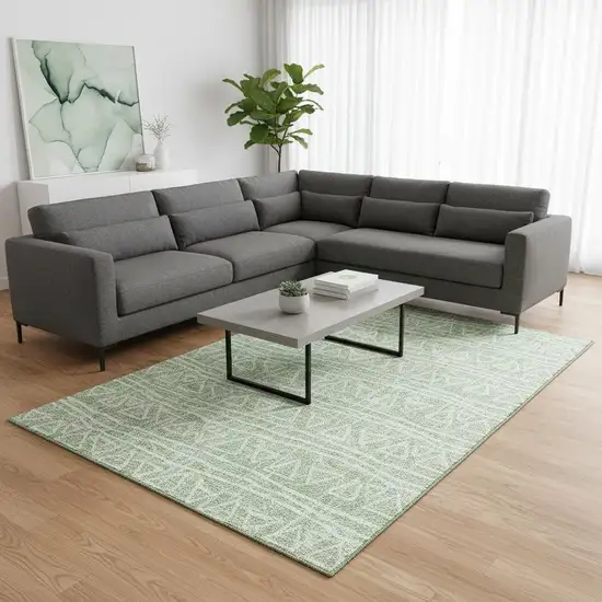 Mint Green And Ivory Geometric Washable Area Rug With UV Protection Photo 2