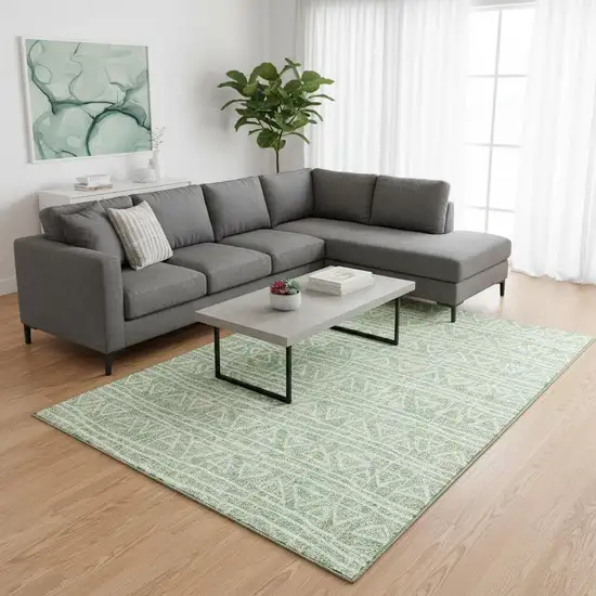 Mint Green And Ivory Geometric Washable Area Rug With UV Protection Photo 2