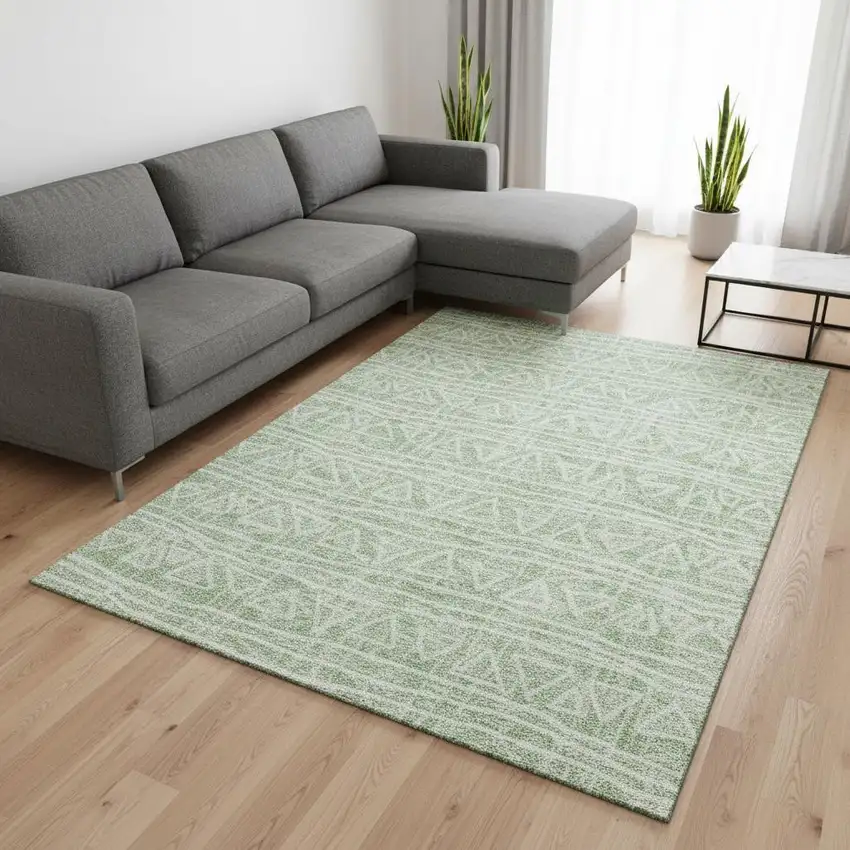 Mint Green And Ivory Geometric Washable Area Rug With UV Protection Photo 2
