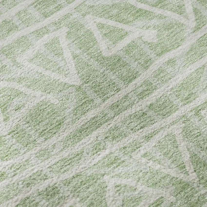 Mint Green And Ivory Geometric Washable Area Rug With UV Protection Photo 9
