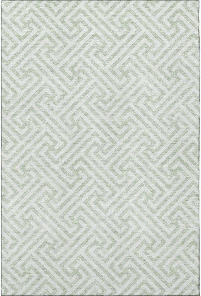 Mint Green And Ivory Geometric Washable Area Rug With UV Protection Photo 4