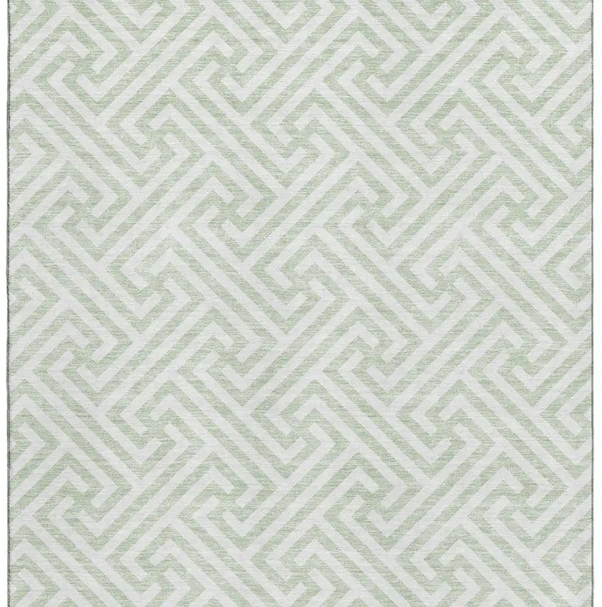 Mint Green And Ivory Geometric Washable Area Rug With UV Protection Photo 3