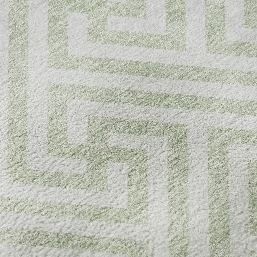 Mint Green And Ivory Geometric Washable Area Rug With UV Protection Photo 9