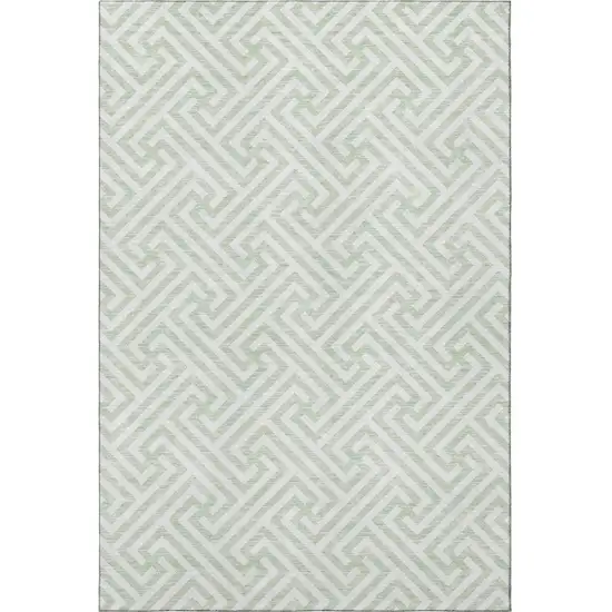 Mint Green And Ivory Geometric Washable Area Rug With UV Protection Photo 3
