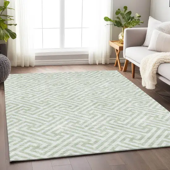 Mint Green And Ivory Geometric Washable Area Rug With UV Protection Photo 4