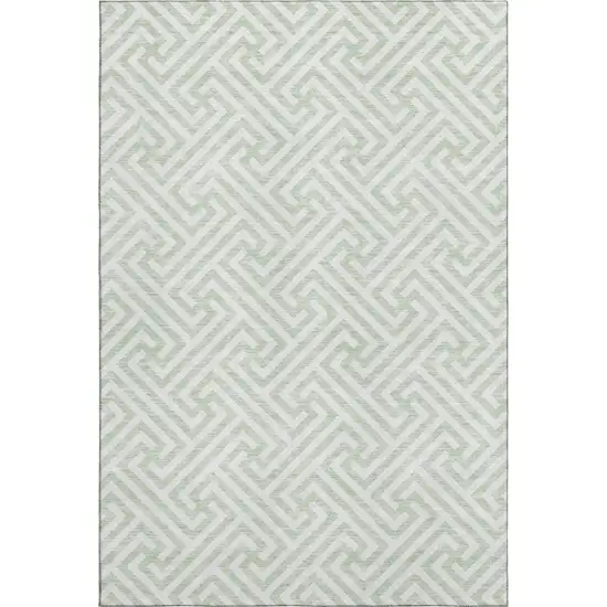 Mint Green And Ivory Geometric Washable Area Rug With UV Protection Photo 1