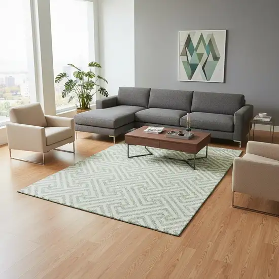 Mint Green And Ivory Geometric Washable Area Rug With UV Protection Photo 2