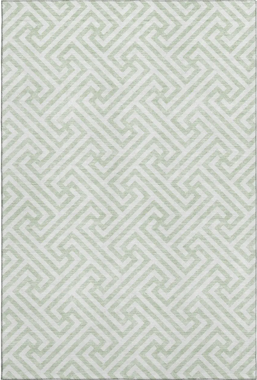 Mint Green And Ivory Geometric Washable Area Rug With UV Protection Photo 1