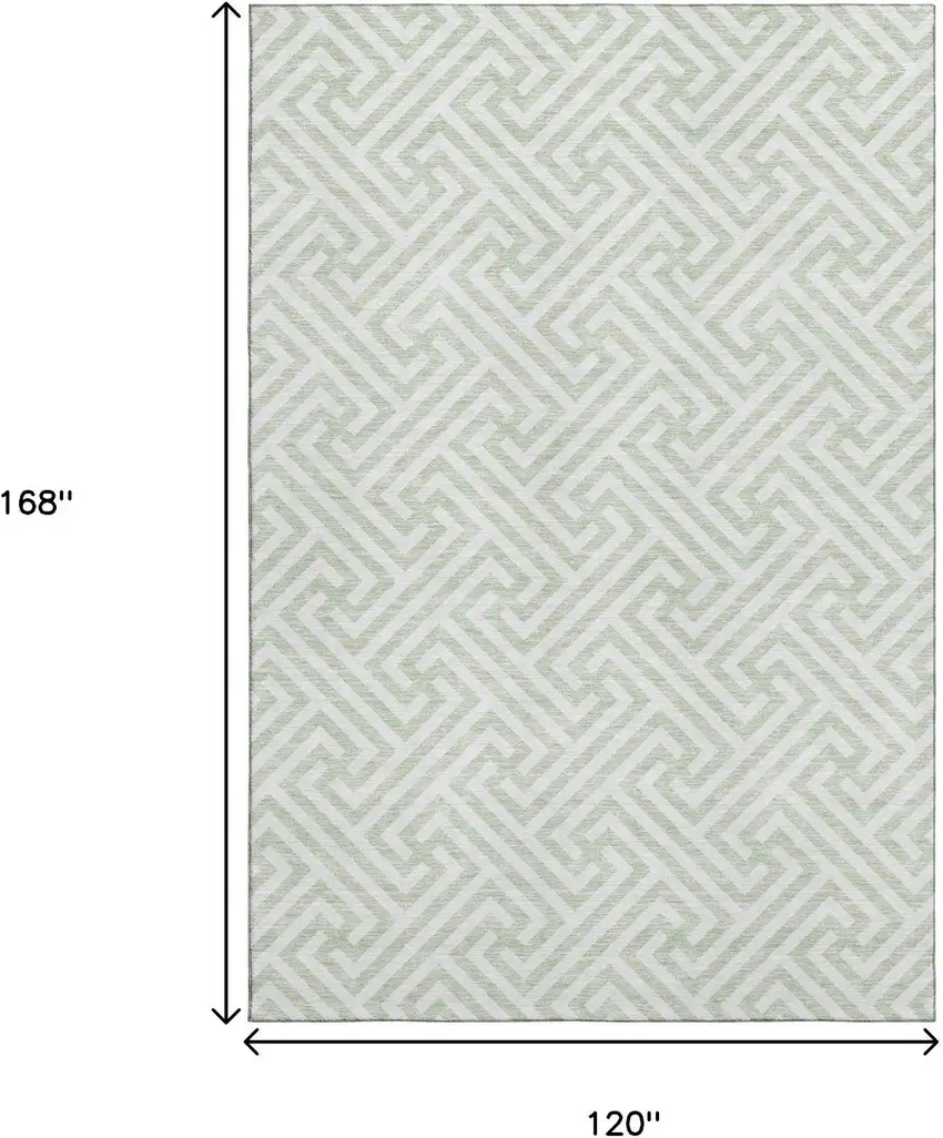 Mint Green And Ivory Geometric Washable Area Rug With UV Protection Photo 3