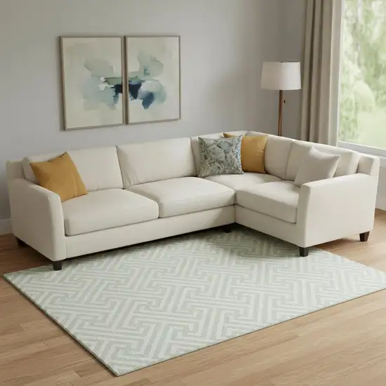 Mint Green And Ivory Geometric Washable Area Rug With UV Protection Photo 1