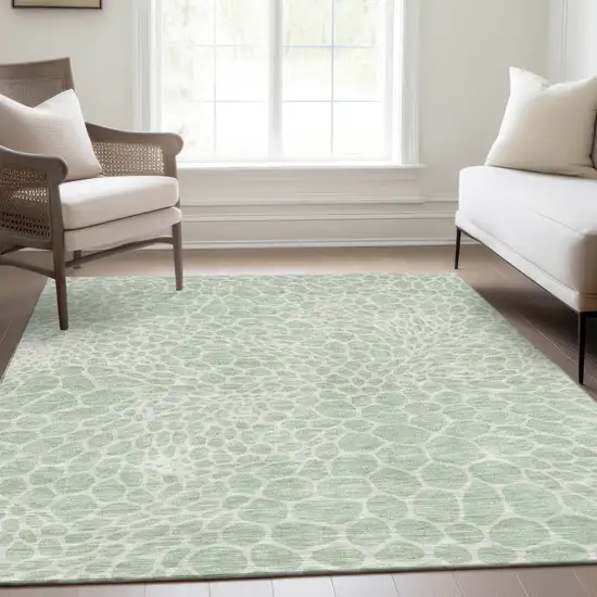 Mint Green And Ivory Geometric Washable Area Rug With UV Protection Photo 5