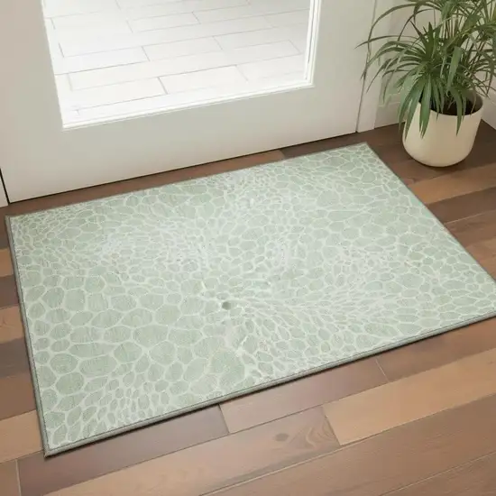Mint Green And Ivory Geometric Washable Area Rug With UV Protection Photo 2