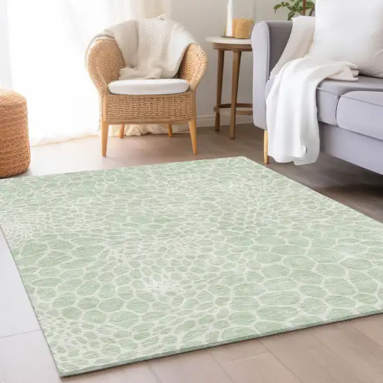 Mint Green And Ivory Geometric Washable Area Rug With UV Protection Photo 4