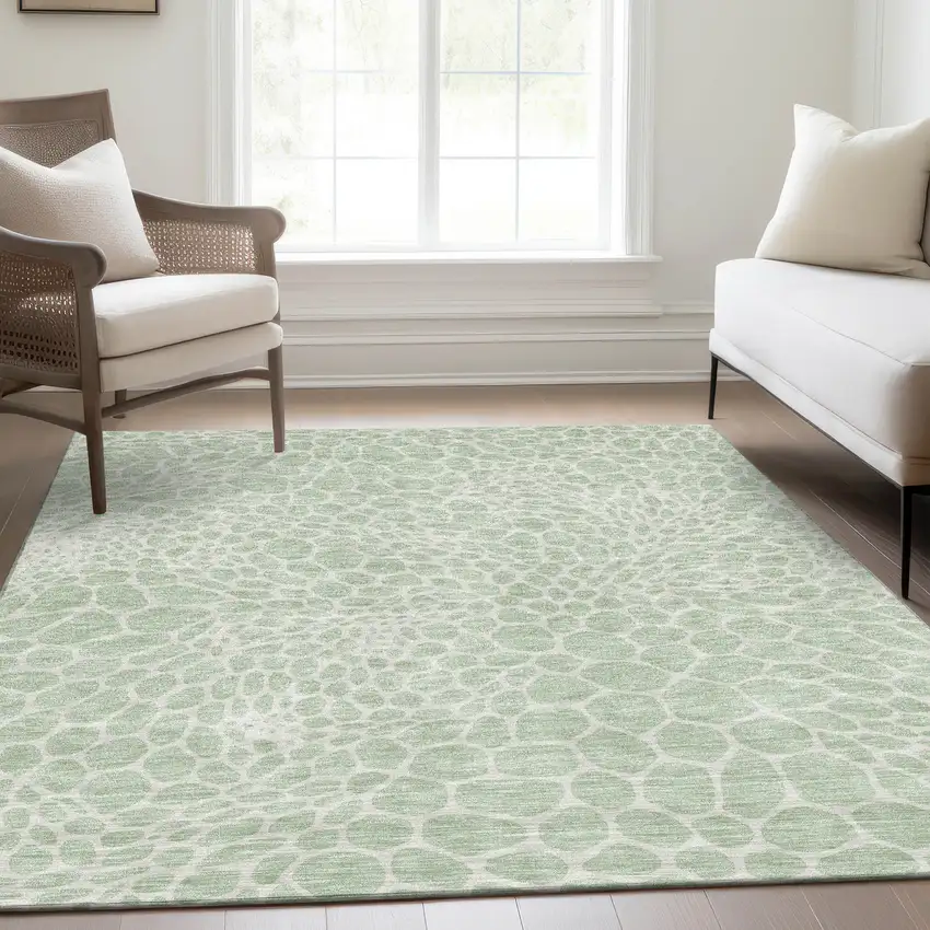 Mint Green And Ivory Geometric Washable Area Rug With UV Protection Photo 6