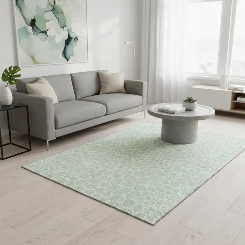 Mint Green And Ivory Geometric Washable Area Rug With UV Protection Photo 2