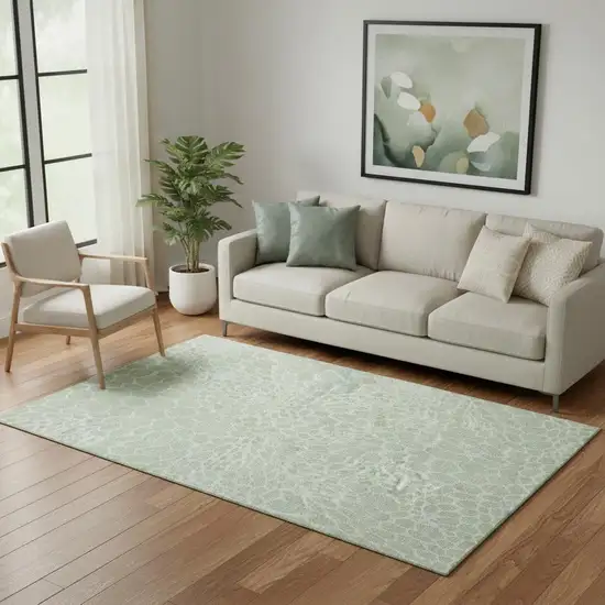 Mint Green And Ivory Geometric Washable Area Rug With UV Protection Photo 1
