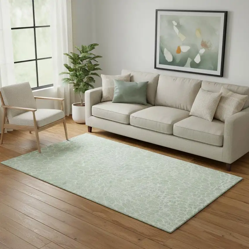 Mint Green And Ivory Geometric Washable Area Rug With UV Protection Photo 1