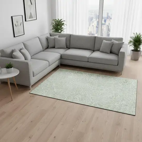 Mint Green And Ivory Geometric Washable Area Rug With UV Protection Photo 2