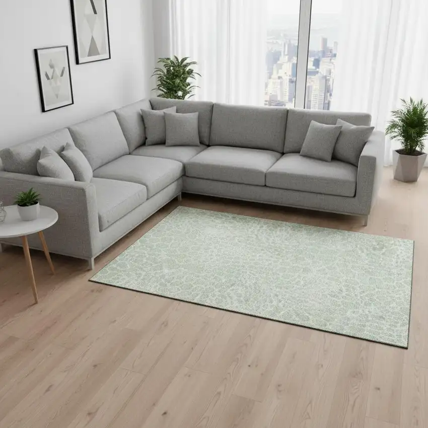 Mint Green And Ivory Geometric Washable Area Rug With UV Protection Photo 2