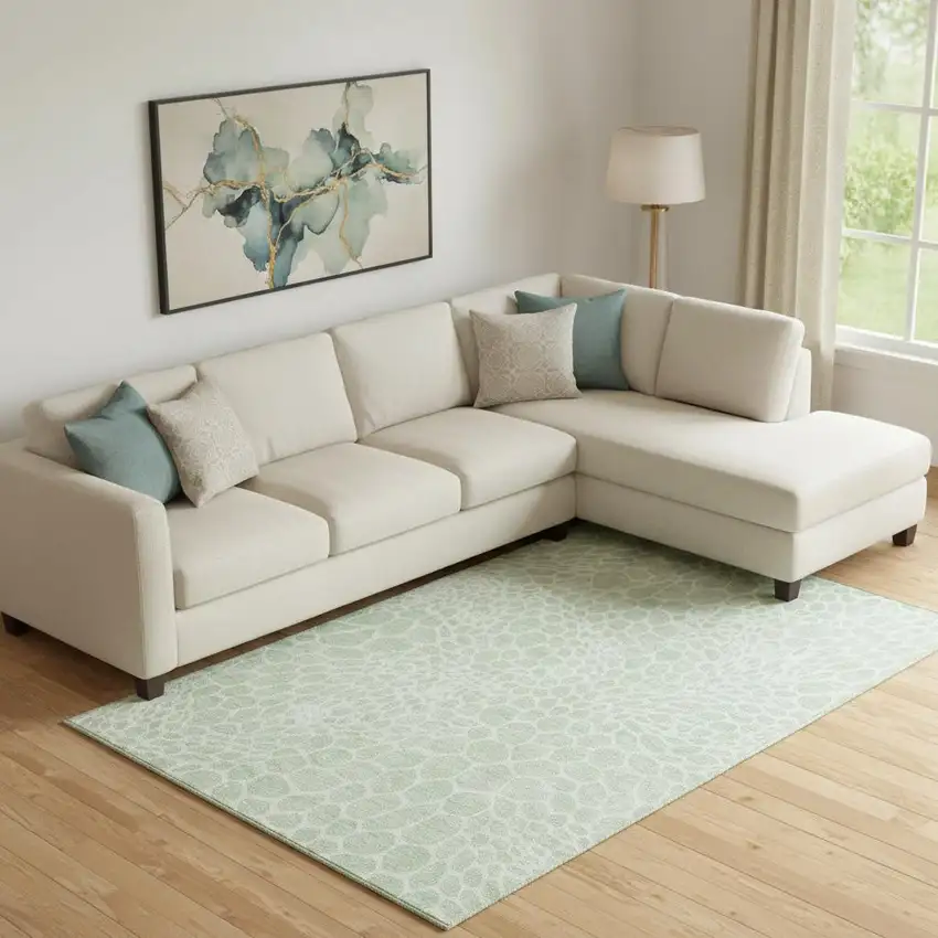 Mint Green And Ivory Geometric Washable Area Rug With UV Protection Photo 1