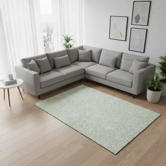 Mint Green And Ivory Geometric Washable Area Rug With UV Protection Photo 2