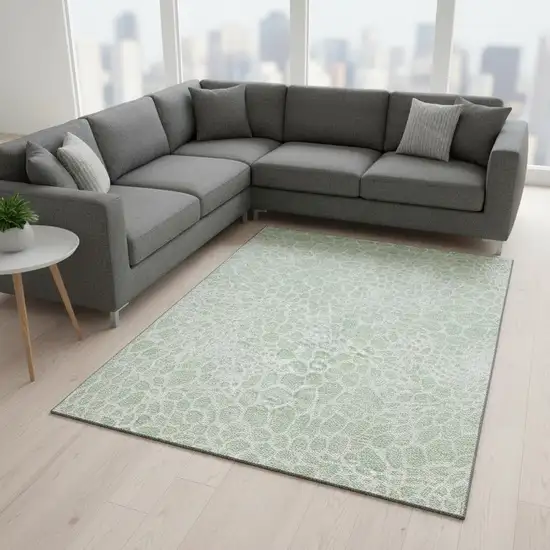 Mint Green And Ivory Geometric Washable Area Rug With UV Protection Photo 2