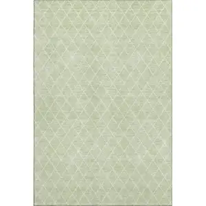 Photo of Mint Green And Ivory Geometric Washable Area Rug With UV Protection
