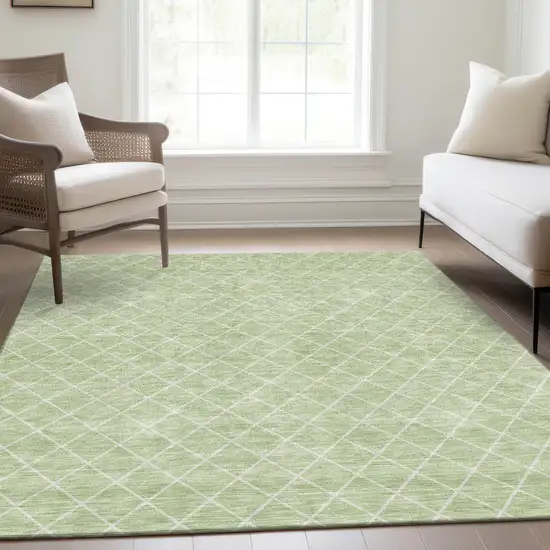Mint Green And Ivory Geometric Washable Area Rug With UV Protection Photo 4