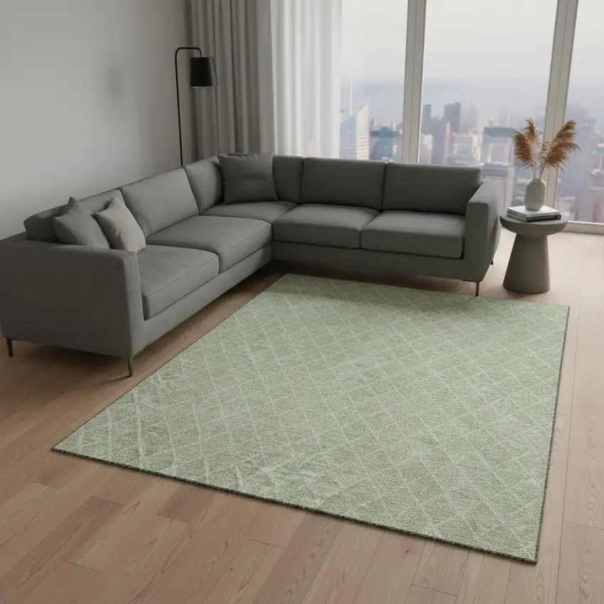 Mint Green And Ivory Geometric Washable Area Rug With UV Protection Photo 2