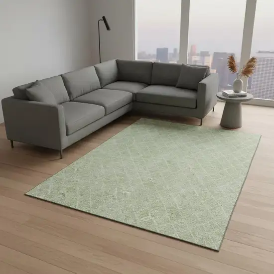 Mint Green And Ivory Geometric Washable Area Rug With UV Protection Photo 2