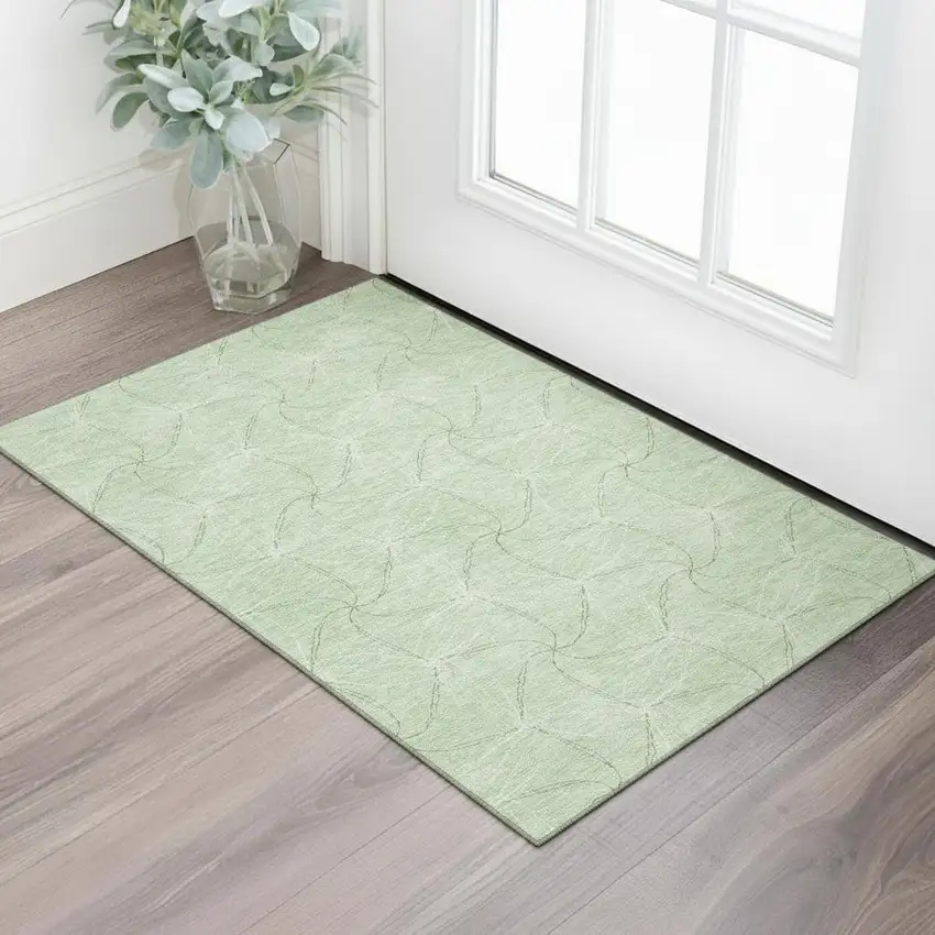 Mint Green And Ivory Geometric Washable Area Rug With UV Protection Photo 2