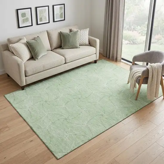 Mint Green And Ivory Geometric Washable Area Rug With UV Protection Photo 1